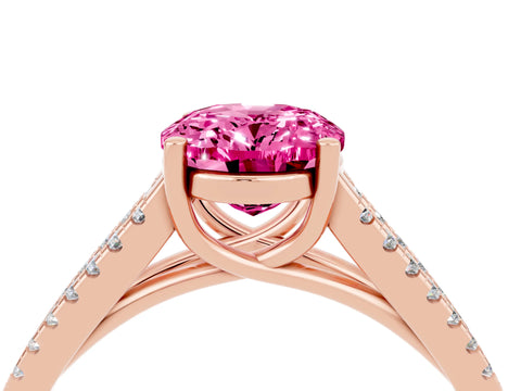 Rose gold Oval Cut Pink Sapphire Solitaire Engagement Ring with Split Shank Pavé Band_16