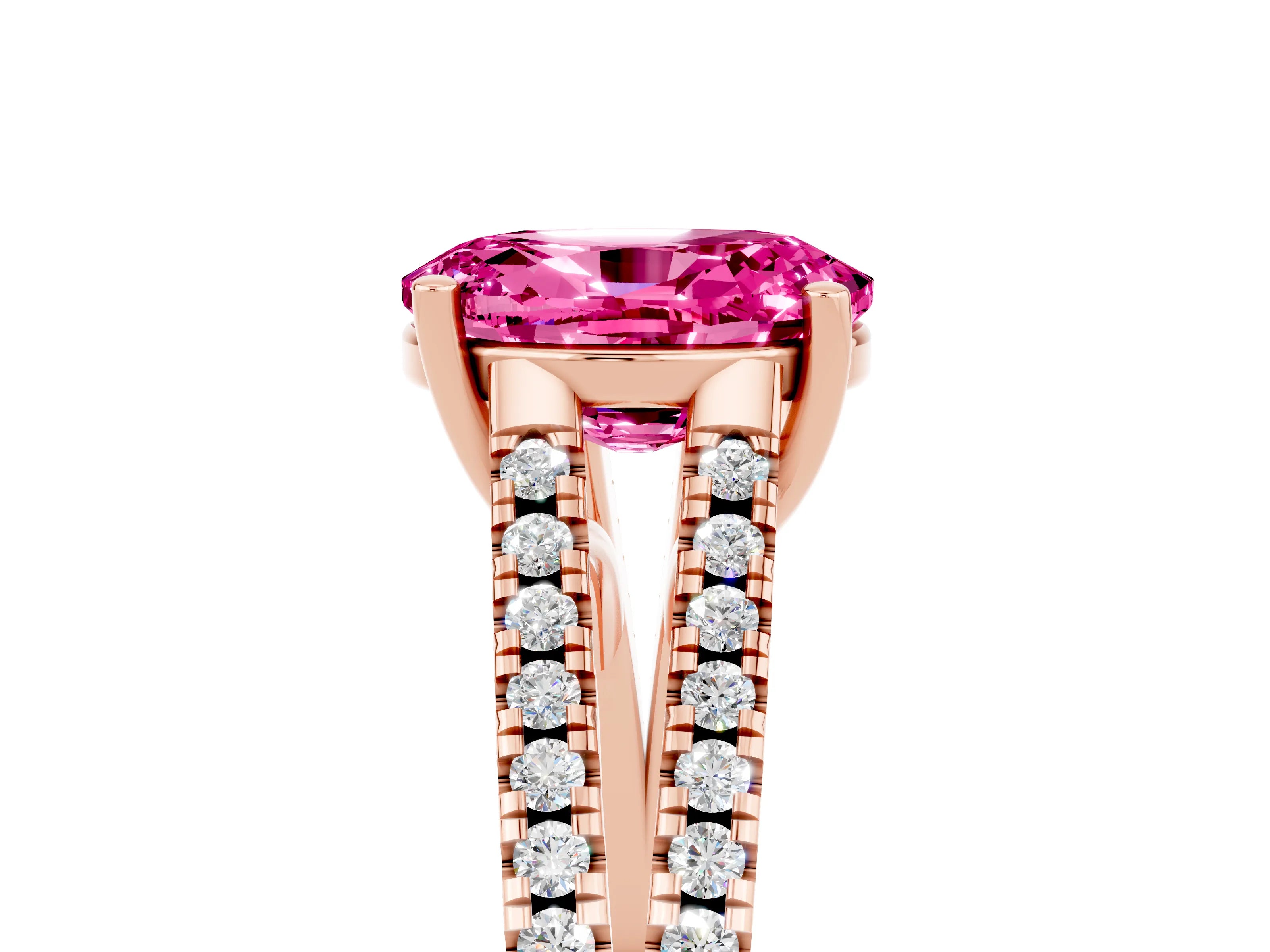Rose gold Oval Cut Pink Sapphire Solitaire Engagement Ring with Split Shank Pavé Band_17
