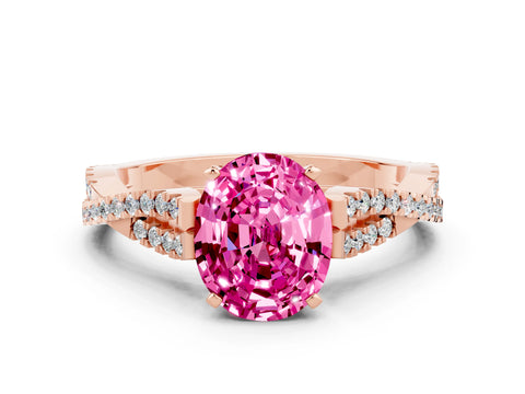 Rose gold Oval Cut Pink Sapphire Solitaire Engagement Ring with Twisted Pavé Band and Four-Prong Setting_12