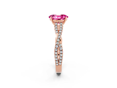 Rose gold Oval Cut Pink Sapphire Solitaire Engagement Ring with Twisted Pavé Band and Four-Prong Setting_14