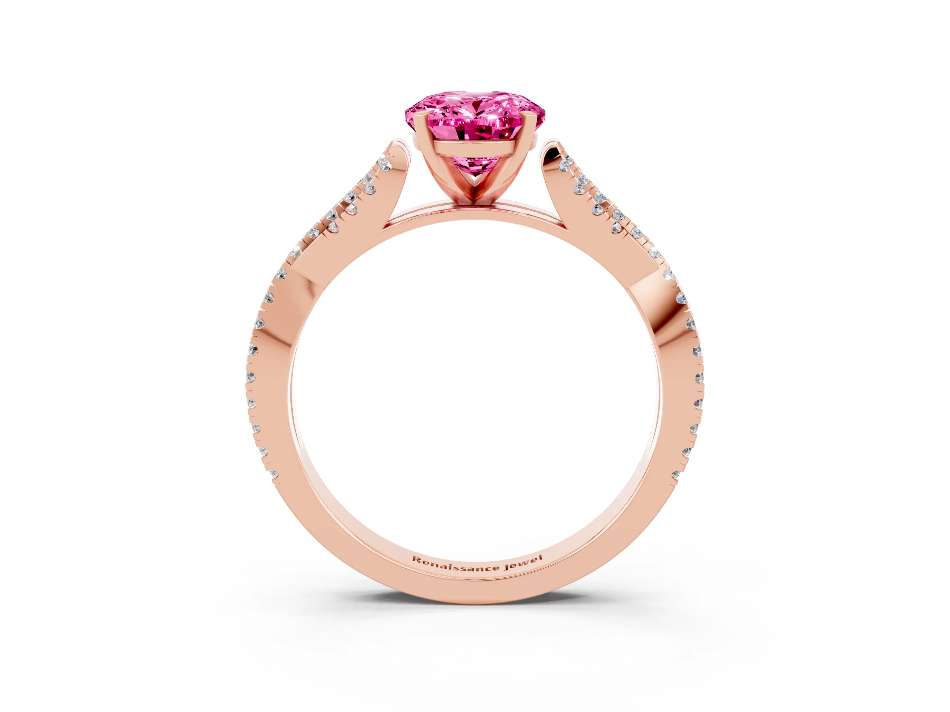 Rose gold Oval Cut Pink Sapphire Solitaire Engagement Ring with Twisted Pavé Band and Four-Prong Setting_15