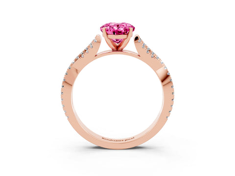 Rose gold Oval Cut Pink Sapphire Solitaire Engagement Ring with Twisted Pavé Band and Four-Prong Setting_15
