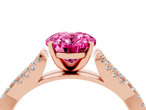 Rose gold Oval Cut Pink Sapphire Solitaire Engagement Ring with Twisted Pavé Band and Four-Prong Setting_16