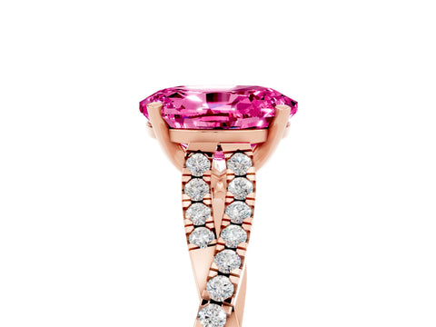 Rose gold Oval Cut Pink Sapphire Solitaire Engagement Ring with Twisted Pavé Band and Four-Prong Setting_17