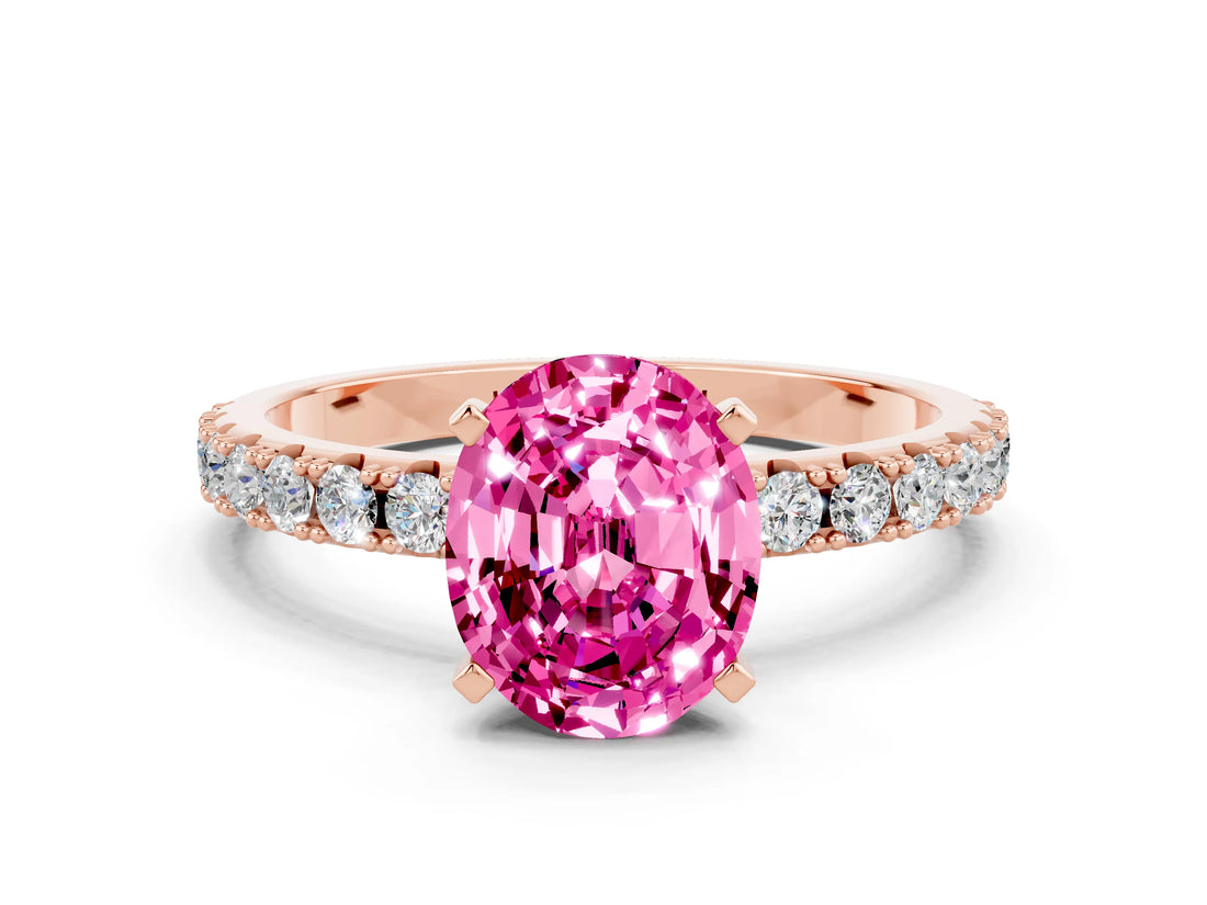 Rose gold Oval Cut Pink Sapphire Solitaire Pavé Band with Four-Prong Setting_24
