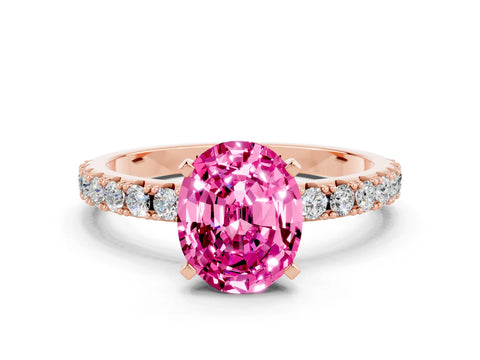 Rose gold Oval Cut Pink Sapphire Solitaire Pavé Band with Four-Prong Setting_24