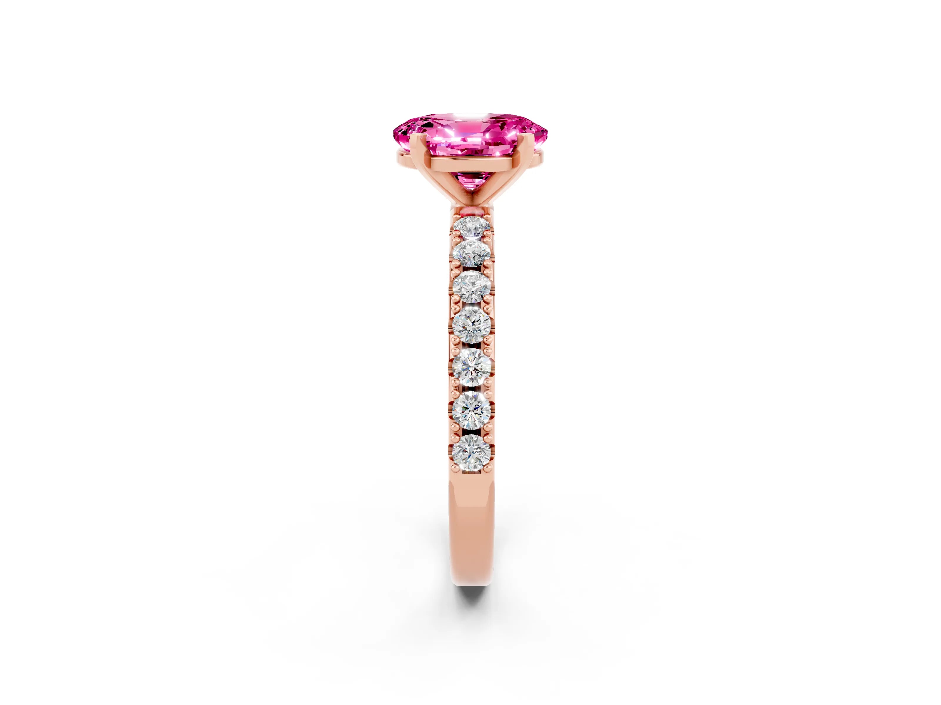 Rose gold Oval Cut Pink Sapphire Solitaire Pavé Band with Four-Prong Setting_26