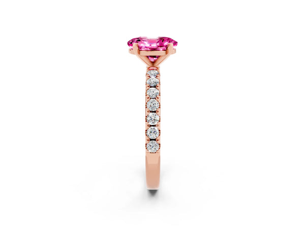 Rose gold Oval Cut Pink Sapphire Solitaire Pavé Band with Four-Prong Setting