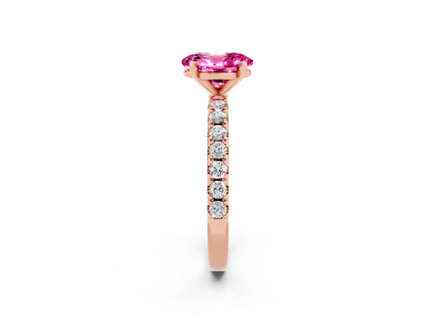 Rose gold Oval Cut Pink Sapphire Solitaire Pavé Band with Four-Prong Setting_26
