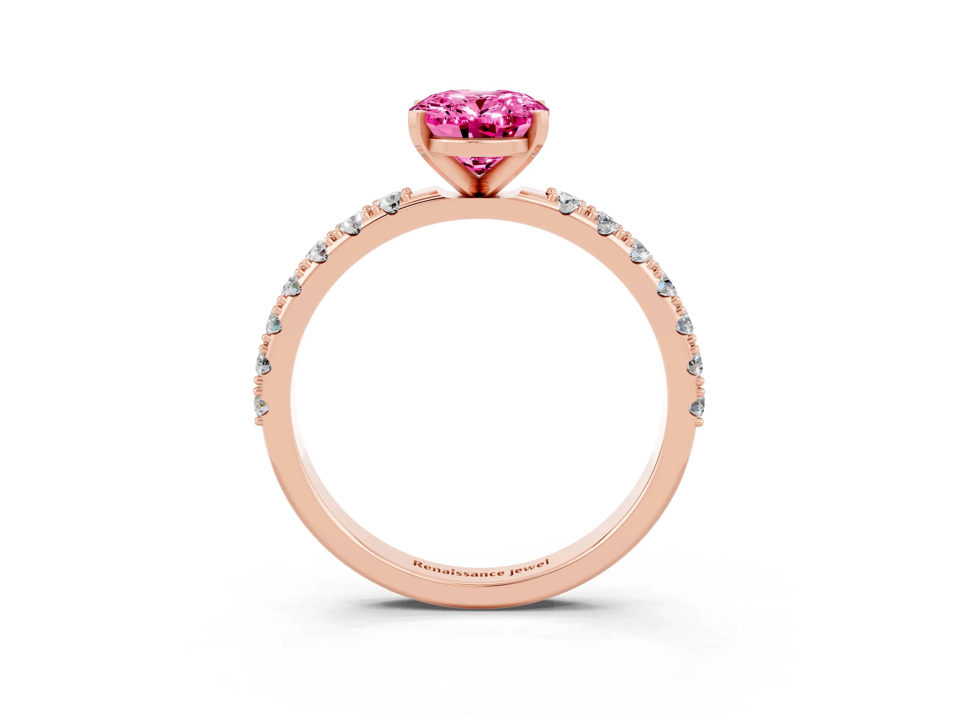 Rose gold Oval Cut Pink Sapphire Solitaire Pavé Band with Four-Prong Setting_27