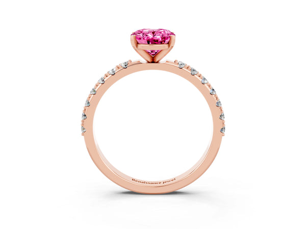 Rose gold Oval Cut Pink Sapphire Solitaire Pavé Band with Four-Prong Setting