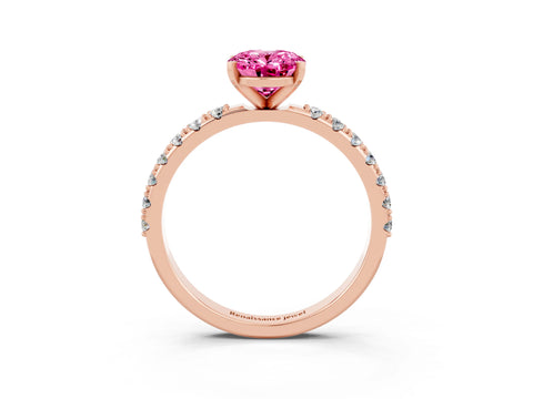 Rose gold Oval Cut Pink Sapphire Solitaire Pavé Band with Four-Prong Setting_27