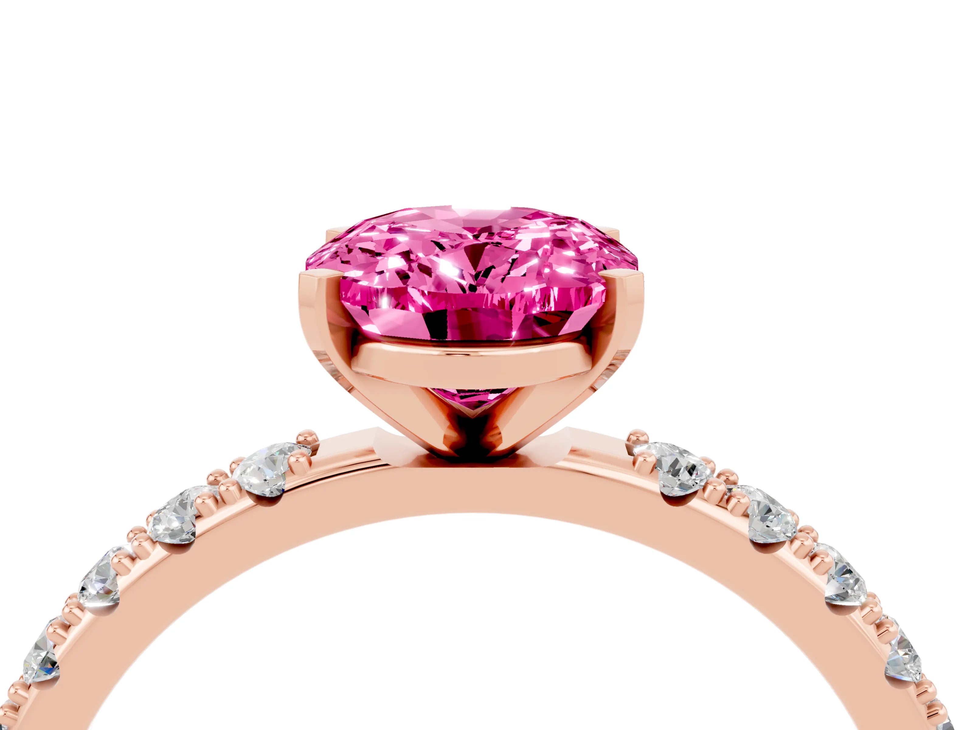 Rose gold Oval Cut Pink Sapphire Solitaire Pavé Band with Four-Prong Setting_28