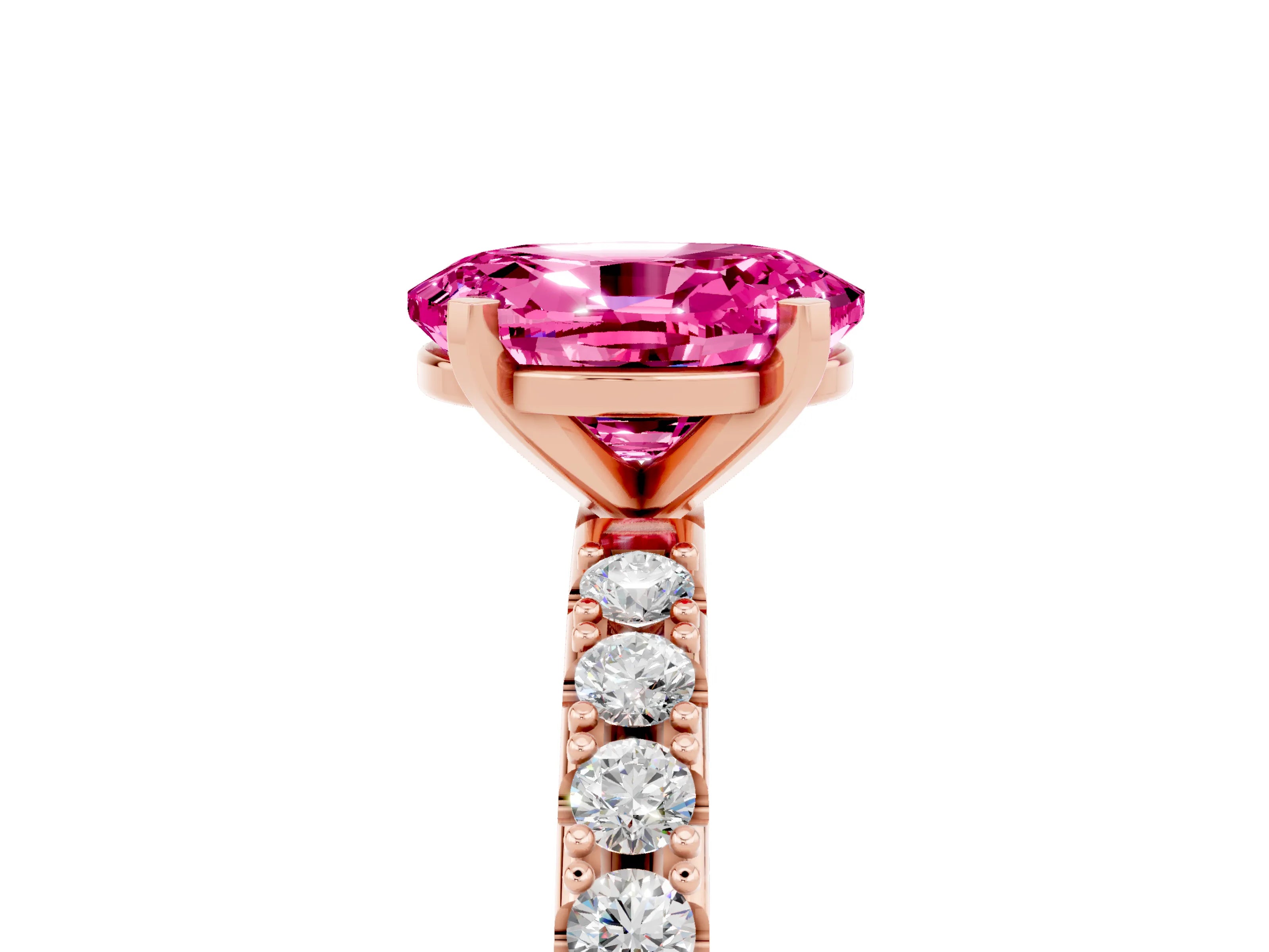 Rose gold Oval Cut Pink Sapphire Solitaire Pavé Band with Four-Prong Setting_29