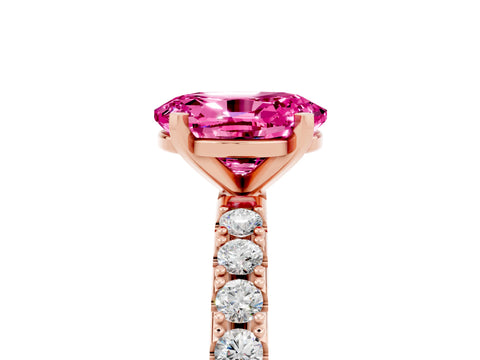 Rose gold Oval Cut Pink Sapphire Solitaire Pavé Band with Four-Prong Setting_29