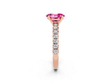 Rose gold Oval Cut Pink Sapphire Solitaire Pavé Engagement Ring with Round Band and Prong Setting_14