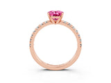 Rose gold Oval Cut Pink Sapphire Solitaire Pavé Engagement Ring with Round Band and Prong Setting_15