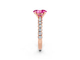 Rose gold Oval Cut Pink Sapphire Solitaire Pavé Engagement Ring with Round Band and Prong Setting_74