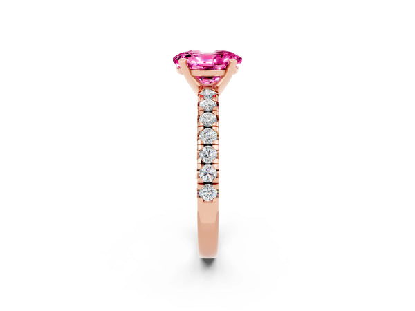 Rose gold Oval Cut Pink Sapphire Solitaire Pavé Engagement Ring with Round Band and Prong Setting