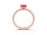 Rose gold Oval Cut Pink Sapphire Solitaire Pavé Engagement Ring with Round Band and Prong Setting_75