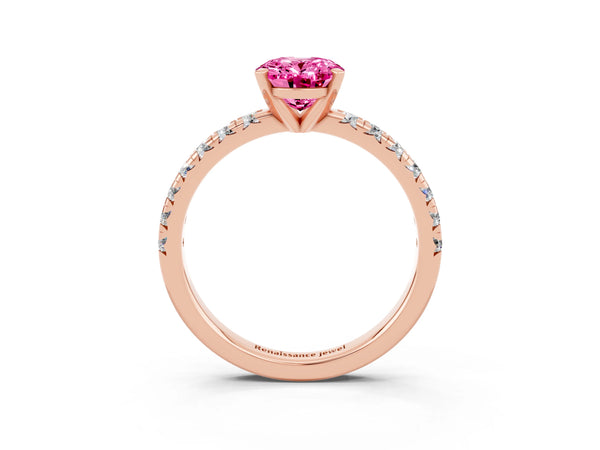 Rose gold Oval Cut Pink Sapphire Solitaire Pavé Engagement Ring with Round Band and Prong Setting