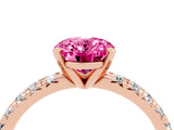 Rose gold Oval Cut Pink Sapphire Solitaire Pavé Engagement Ring with Round Band and Prong Setting_76