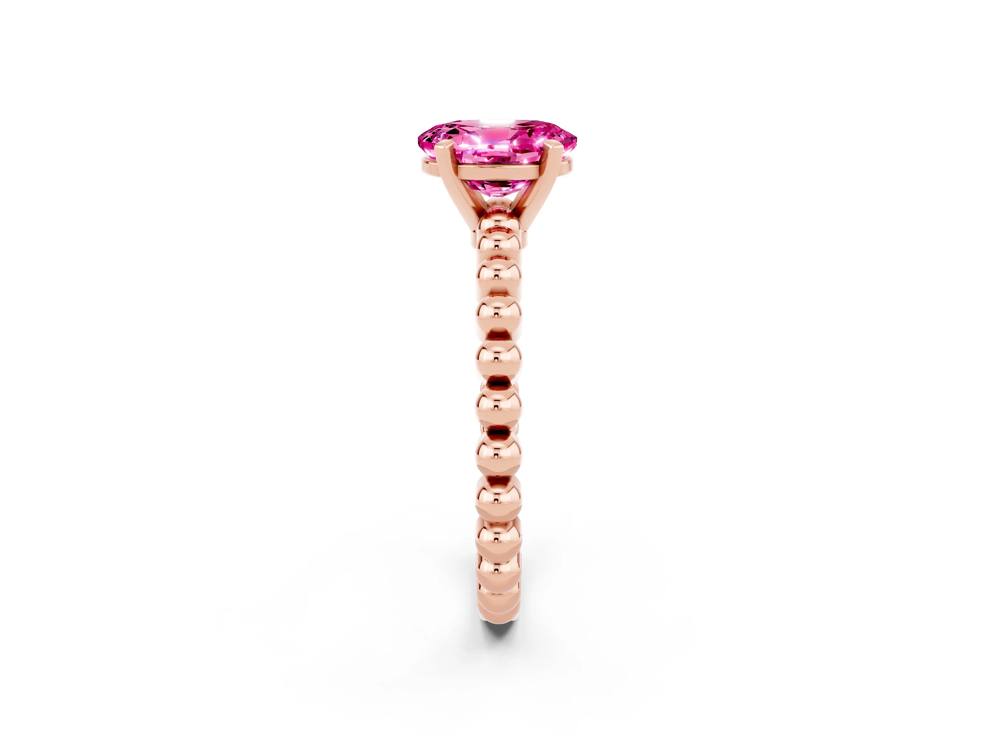 Rose gold Oval Cut Pink Sapphire Solitaire Ring with Beaded Band and Prong Setting_2