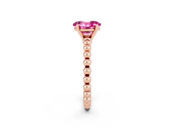 Rose gold Oval Cut Pink Sapphire Solitaire Ring with Beaded Band and Prong Setting