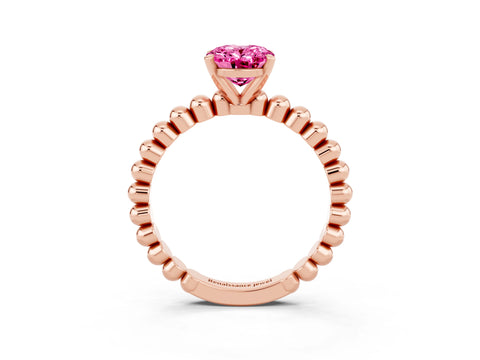 Rose gold Oval Cut Pink Sapphire Solitaire Ring with Beaded Band and Prong Setting_3