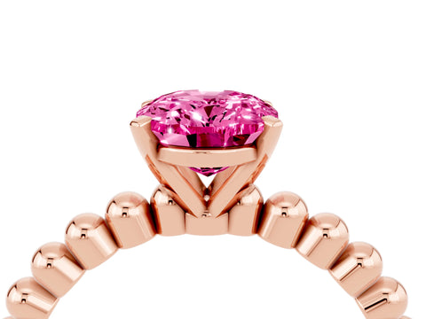 Rose gold Oval Cut Pink Sapphire Solitaire Ring with Beaded Band and Prong Setting_4