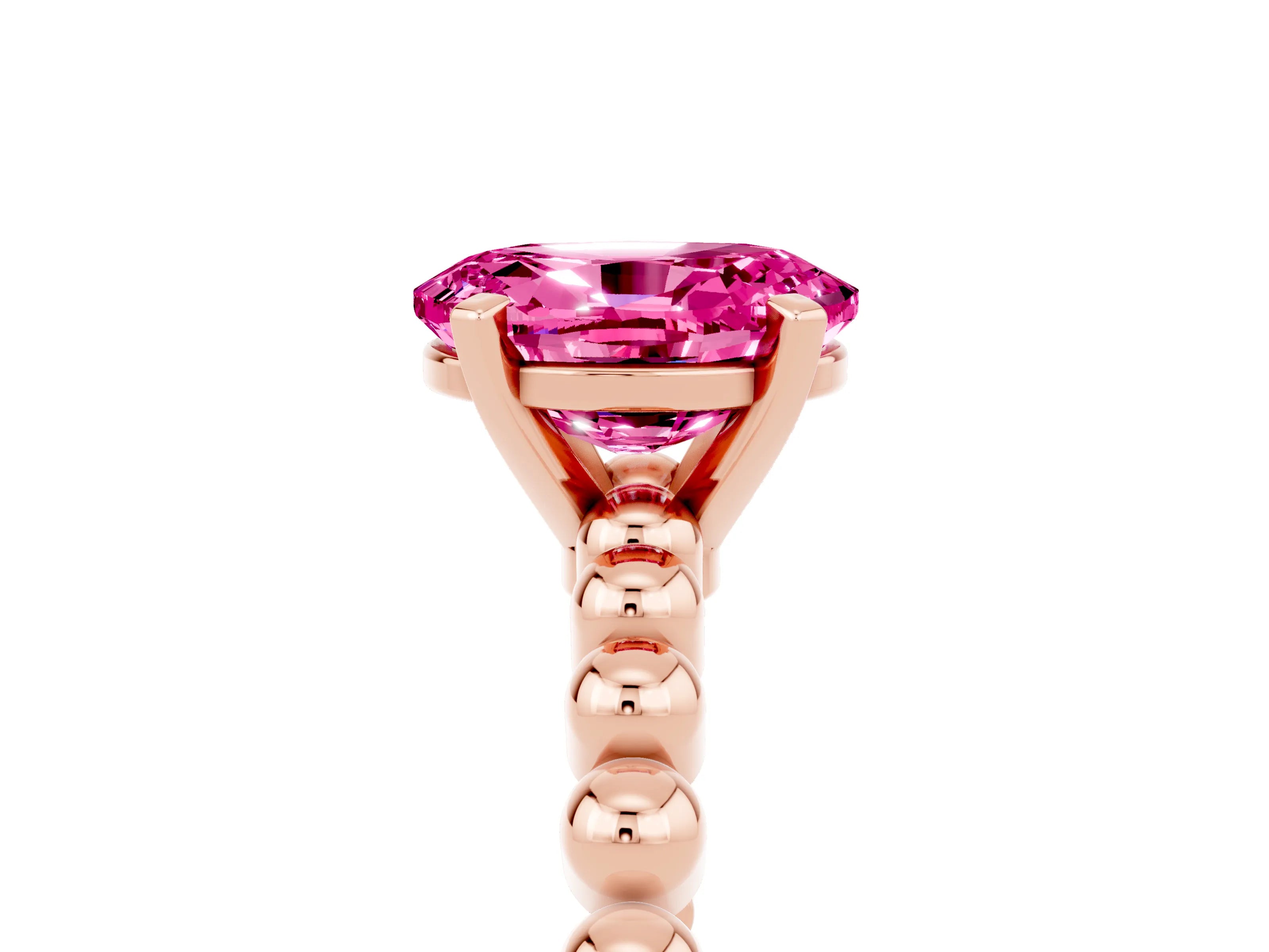 Rose gold Oval Cut Pink Sapphire Solitaire Ring with Beaded Band and Prong Setting_5