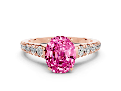 Rose gold Oval Cut Pink Sapphire Solitaire Ring with Cathedral Setting and Pavé Band_24
