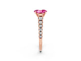 Rose gold Oval Cut Pink Sapphire Solitaire Ring with Cathedral Setting and Pavé Band_26
