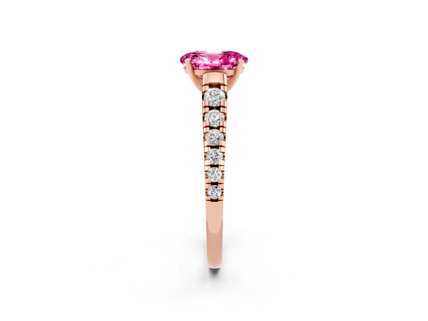 Rose gold Oval Cut Pink Sapphire Cathedral Solitaire Ring with Round  Pavé Band