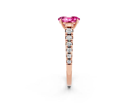 Rose gold Oval Cut Pink Sapphire Solitaire Ring with Cathedral Setting and Pavé Band_26