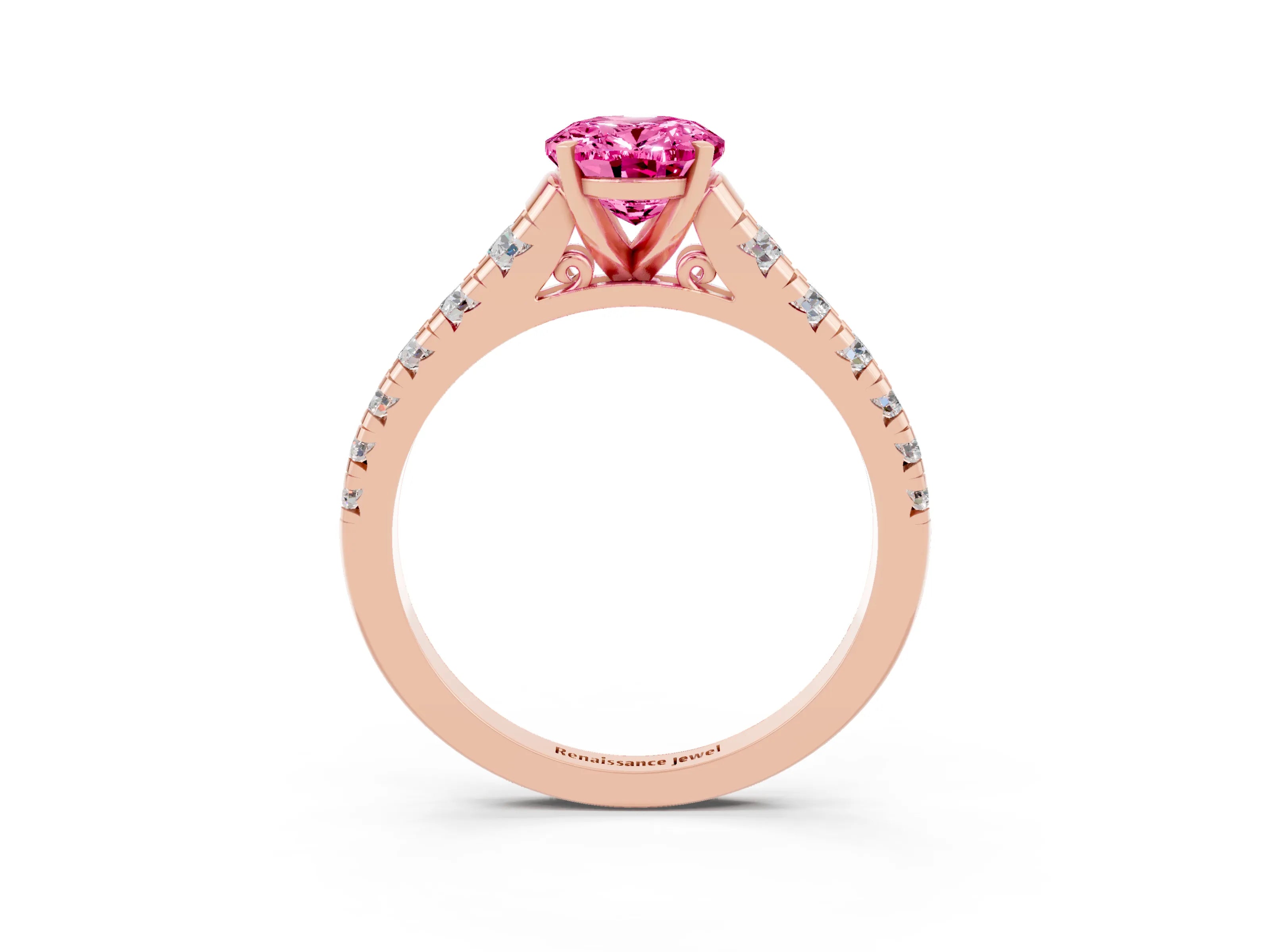 Rose gold Oval Cut Pink Sapphire Solitaire Ring with Cathedral Setting and Pavé Band_27