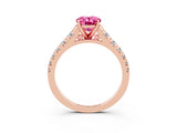 Rose gold Oval Cut Pink Sapphire Solitaire Ring with Cathedral Setting and Pavé Band_27