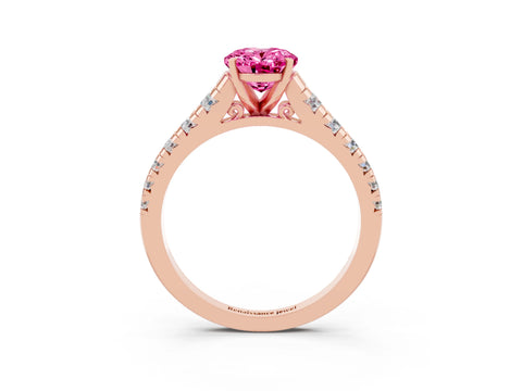 Rose gold Oval Cut Pink Sapphire Solitaire Ring with Cathedral Setting and Pavé Band_27