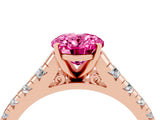 Rose gold Oval Cut Pink Sapphire Solitaire Ring with Cathedral Setting and Pavé Band_28