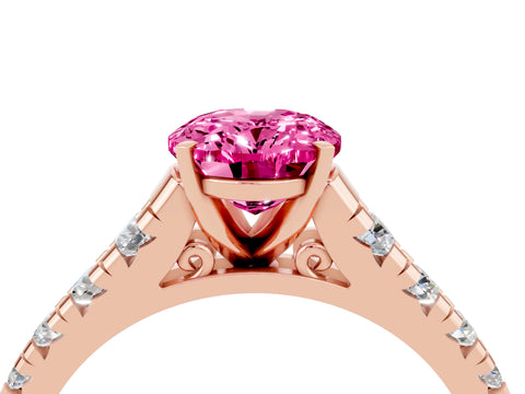 Rose gold Oval Cut Pink Sapphire Solitaire Ring with Cathedral Setting and Pavé Band_28