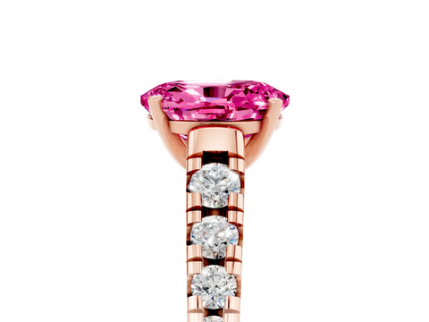 Rose gold Oval Cut Pink Sapphire Solitaire Ring with Cathedral Setting and Pavé Band_29