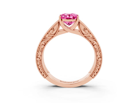 Rose gold Oval Cut Pink Sapphire Solitaire Ring with Engraved Band and Four-Prong Setting_3