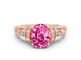 Rose gold Oval Cut Pink Sapphire Solitaire Ring with Filigree Band and Four-Prong Setting_48