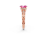 Rose gold Oval Cut Pink Sapphire Solitaire Ring with Filigree Band and Four-Prong Setting_50