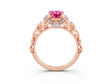 Rose gold Oval Cut Pink Sapphire Solitaire Ring with Filigree Band and Four-Prong Setting_51