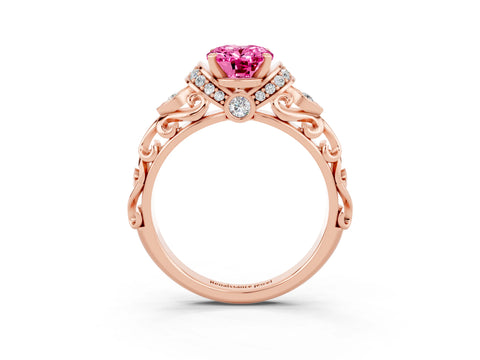 Rose gold Oval Cut Pink Sapphire Solitaire Ring with Filigree Band and Four-Prong Setting_51