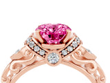 Rose gold Oval Cut Pink Sapphire Solitaire Ring with Filigree Band and Four-Prong Setting_52