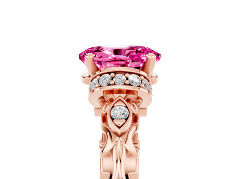 Rose gold Oval Cut Pink Sapphire Solitaire Ring with Filigree Band and Four-Prong Setting_53