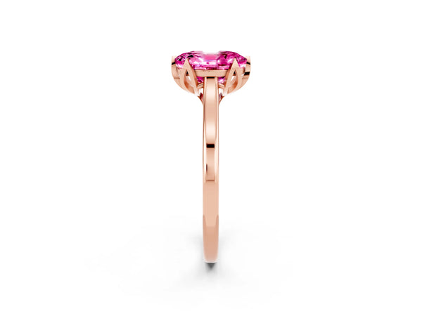 Rose gold Oval Cut Pink Sapphire Solitaire Ring with Flower Prong Setting and Classic Band