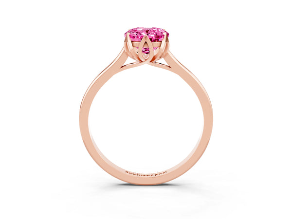 Rose gold Oval Cut Pink Sapphire Solitaire Ring with Flower Prong Setting and Classic Band
